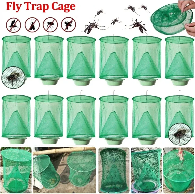 Fly Traps Outdoor Insect Catcher Killer Pest Control Reusable Hanging Flytrap Cage Net Traps Garden Hanging Fly Catcher