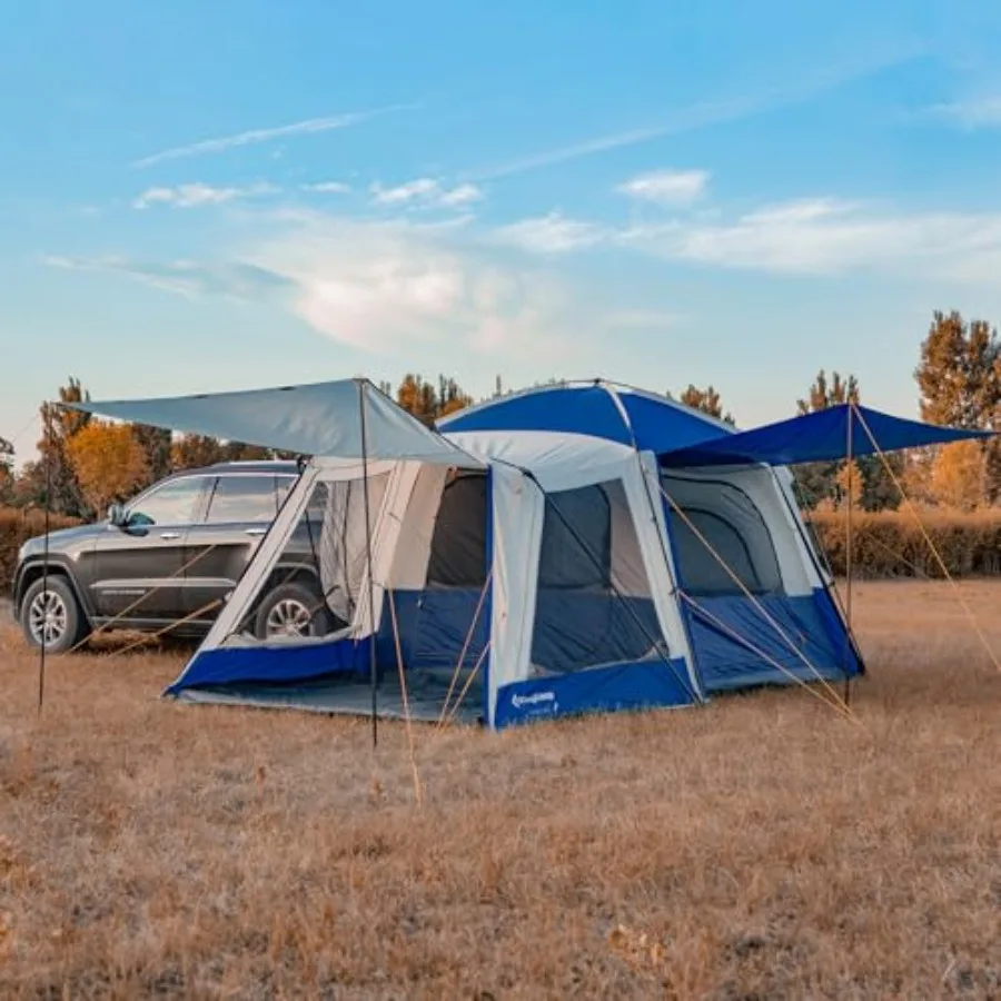 

SUV Tent for Family Camping Outdoor Adventures, Waterproof Windproof Polyester, Gray, Instant Setup for 6-8 Person Tailgate Car