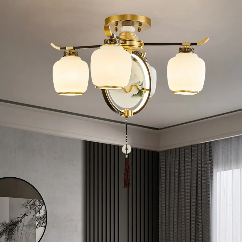 

Modern Chinese Style Brass LED Pendant Light Creative Living Room Dining Room Lighting Simple Hotel Study Bedroom Ceiling Light