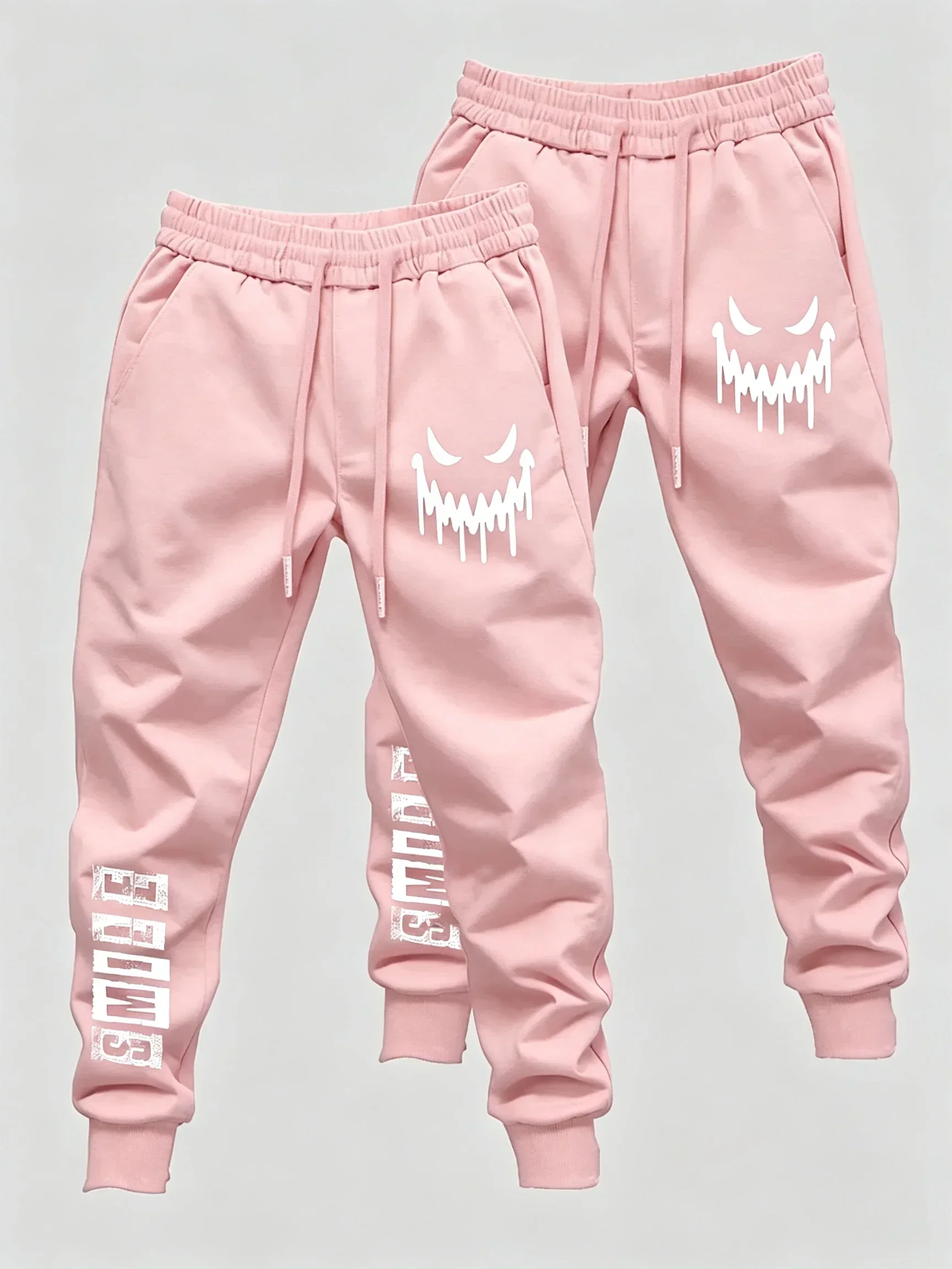 2er-Pack Herren-Freizeit-Jogginghosen mit gruseligem Dämonengesicht-Motiv, elastischem Bund, gerippten Bündchen an den Knöcheln, Streetwear, Lauf- und Fitnesshosen – Detail 7