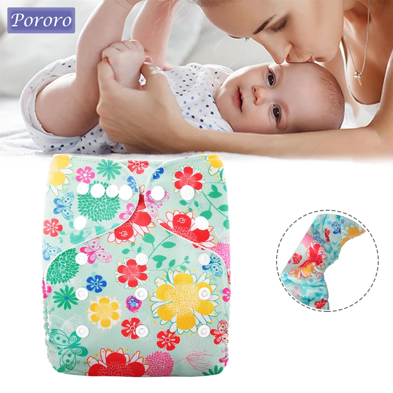 Flowers Butterflies Print Washable Pocket Diaper Reusable Infant Cloth Diaper Eco-friendly Nappy Fit 0-3 Years Baby Shower Gift