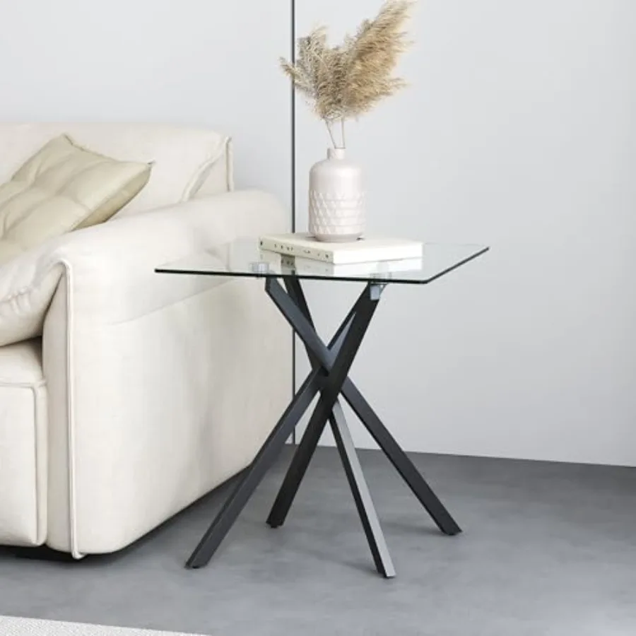 

Small Side Coffee Table with Metal Legs Tempered Glass Square Modern End Table for Living Room Sofa Home Office 1 20"×20"×22