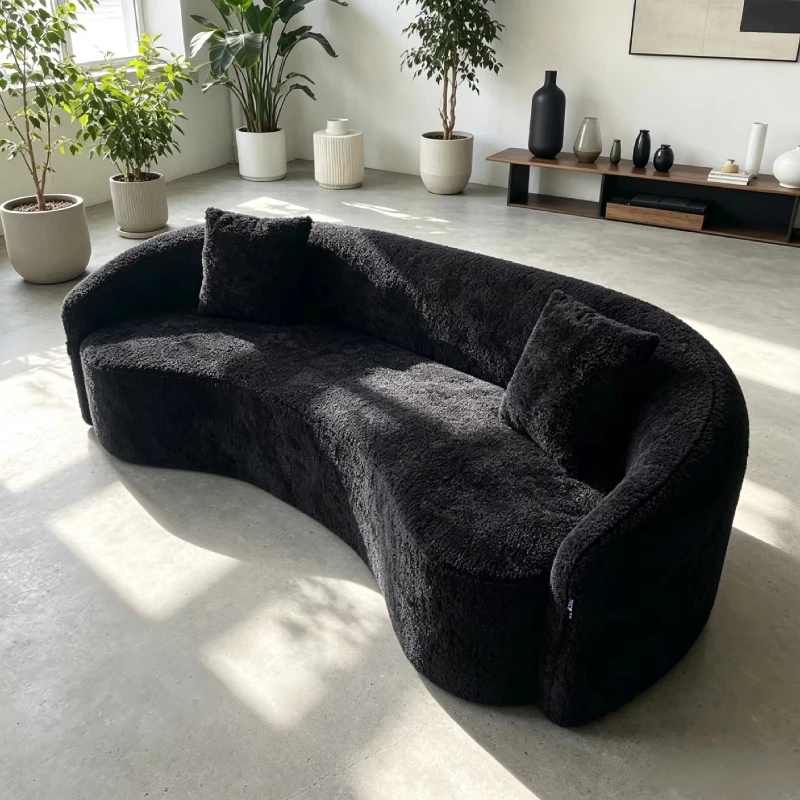 Modern curved double sofa, compressed foam cream apartment sofa