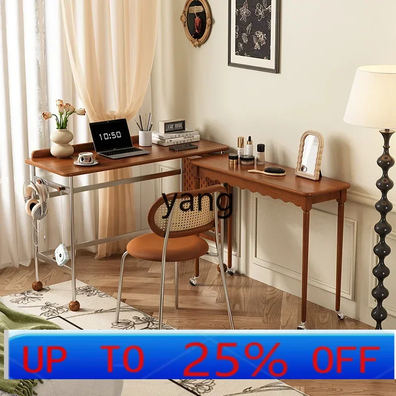 

LHLH retro solid wood retractable desk bedroom study home medieval simple rotatable desk