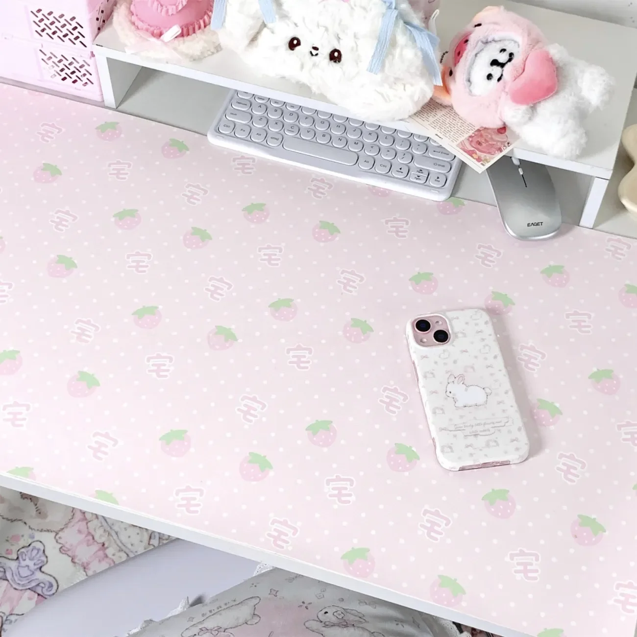 Pink Strawberry Polka Dot Kawaii Mousepad Large PU Leather Table Desk Mat Office Gamer Computer Speed Type Carpet Keyboard Pad