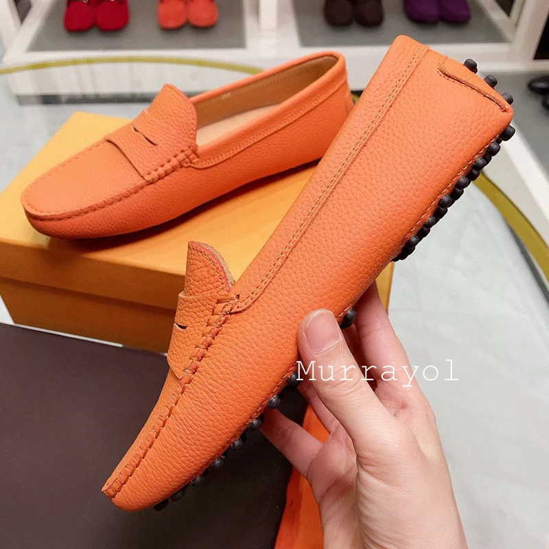 ผีเสื้อตกแต่งปากตื้นLoafersผู้หญิงหนังสีทึบแบนรองเท้าฤดูใบไม้ผลิฤดูใบไม้ร่วงนุ่มSoledรองเท้า