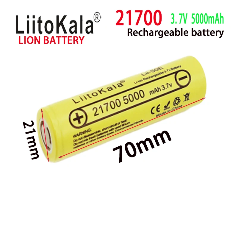 LiitoKala Lii-50E 21700 lithium battery 5000mAh electric vehicle with 10C power