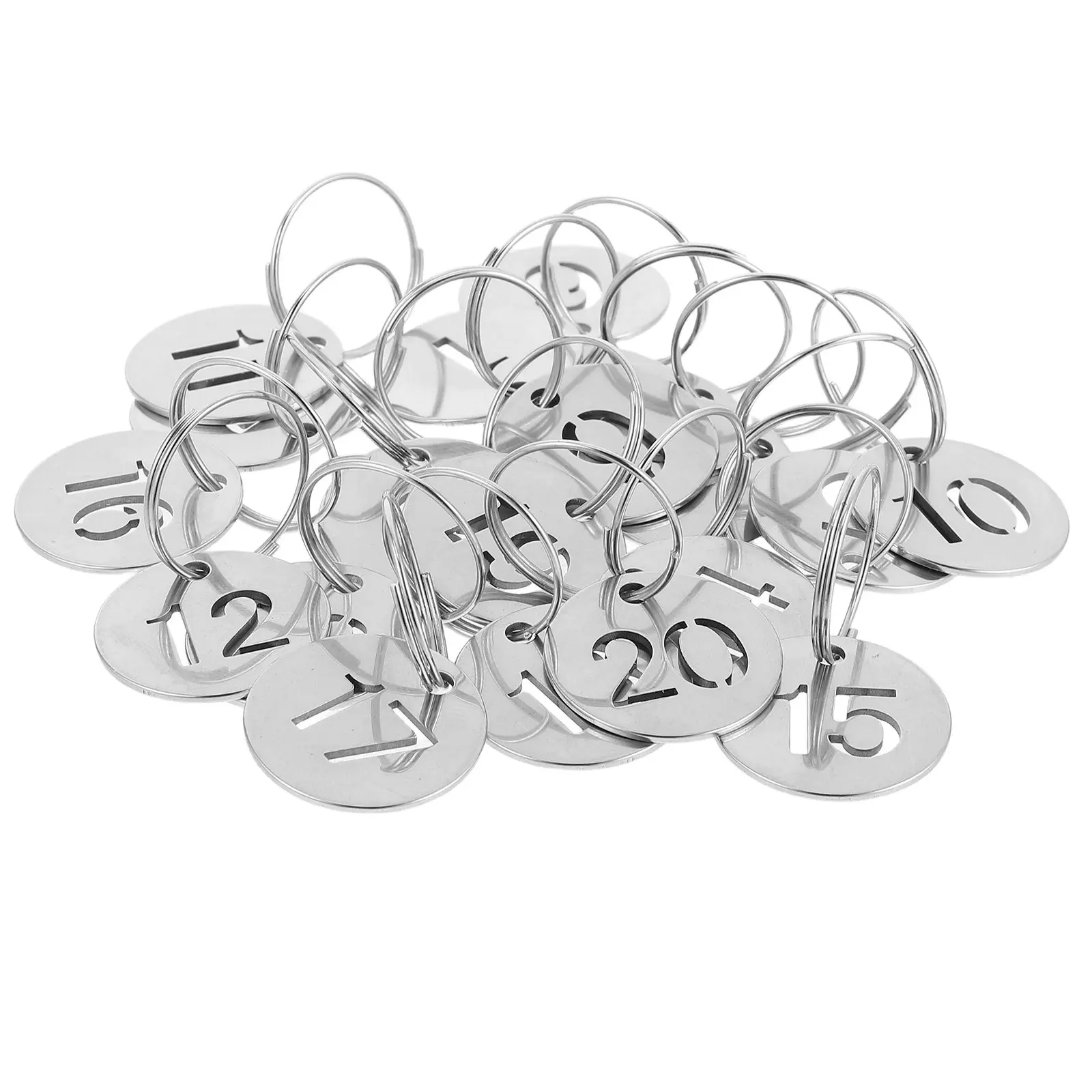 20Sets Stainless Steel Hollowed Number Tags Round Metal Keychain Pendants Numbered 1-20 for Keys Identification Labeling