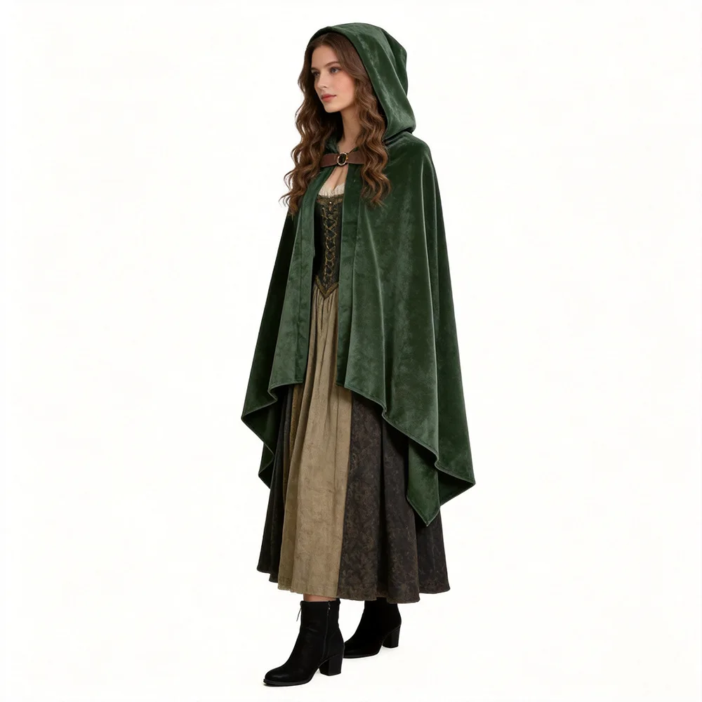 Elfenritter Kurzer Umhang Cosplay Halloween Zauberer Wildledercape Unisex Samtumhang mit Kapuze Renaissance-Kostüm 2026 – Detail 12