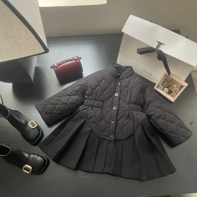 

Girls Winter New Cotton Padded Thickened Dress Warm Cotton Jacket Baby Girl Stylish Versatile Coat