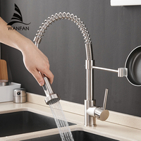 United States Canada G9/16 Kitchen Faucets Silver Faucets for Kitchen Sink Pull Out Spring Spout Mixers Tap Hot Cold Water Crane