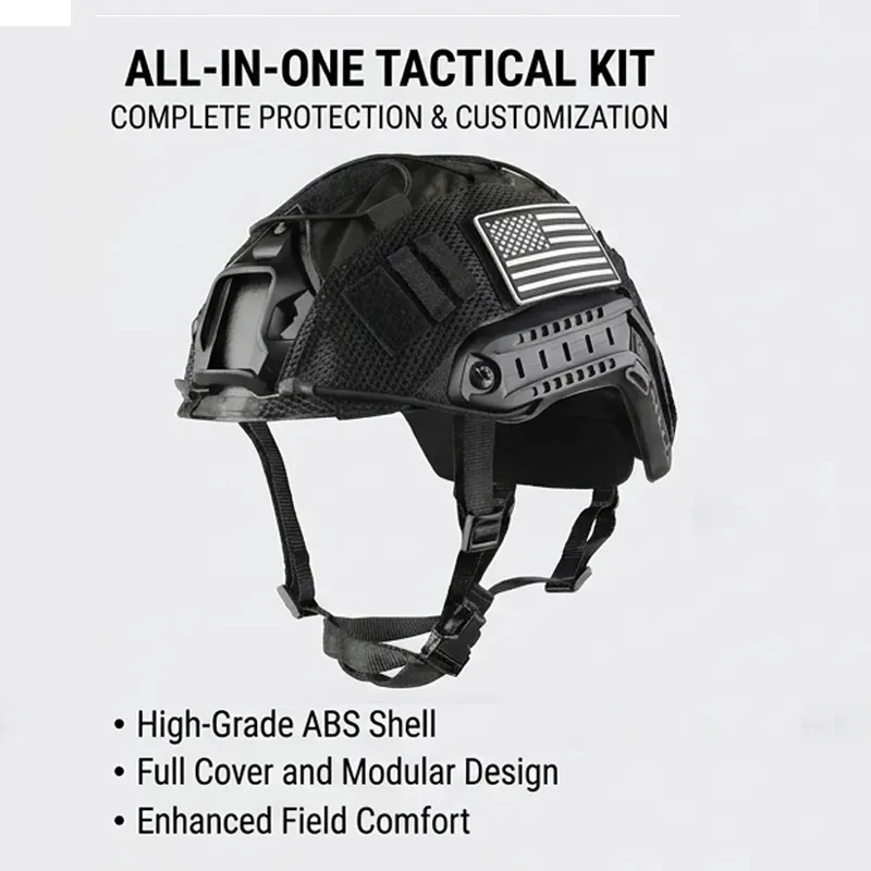 Tactical Fast PJ Helmet with Helmet Cover Pads Airsoft Paintball Combat Training Protection ABS Helmet with Magic Patches view 5