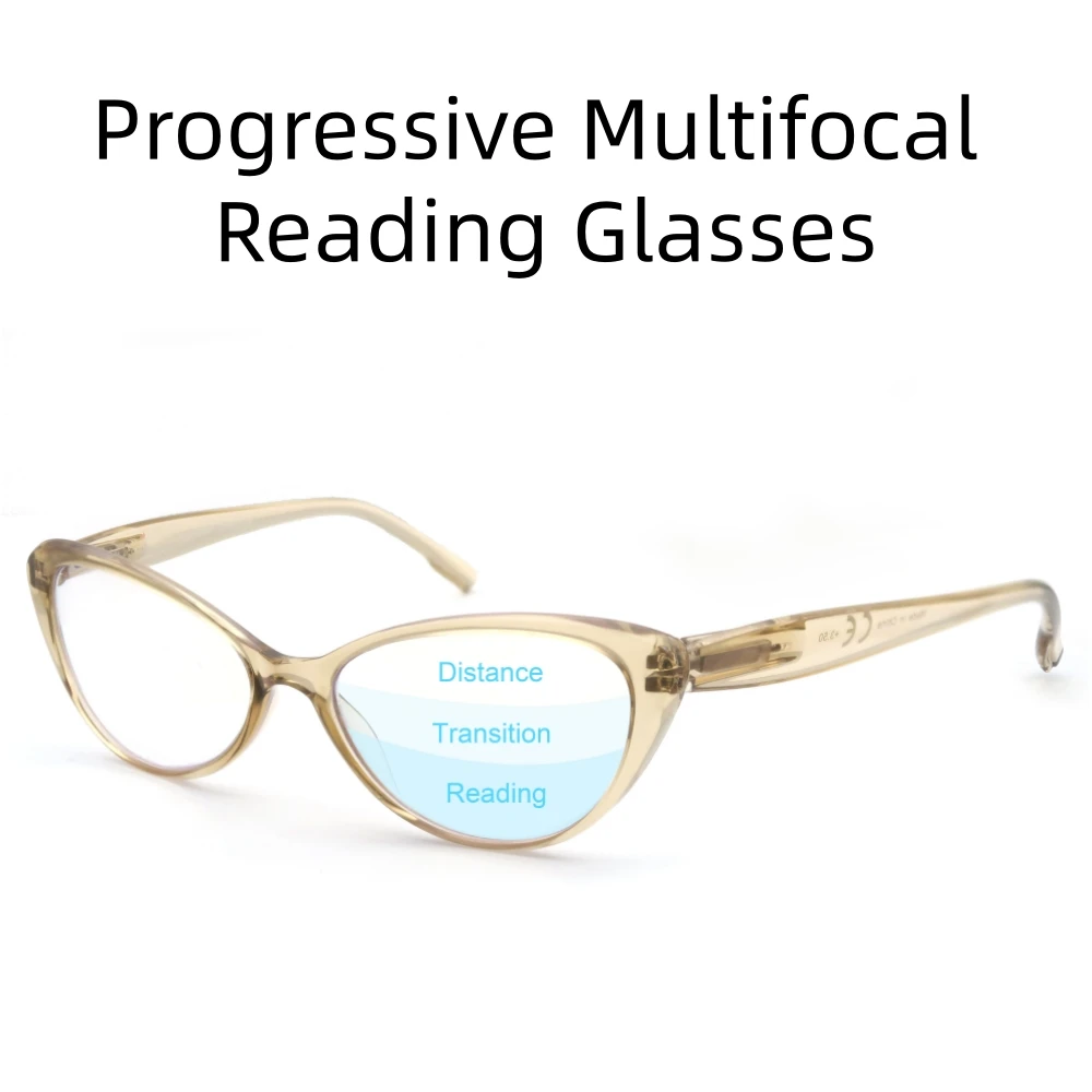 MODFANS Progressive multifocal reading glasses Cat Eye Blue Light Blocking Computer Spring Hinge Frame Glasses Reader