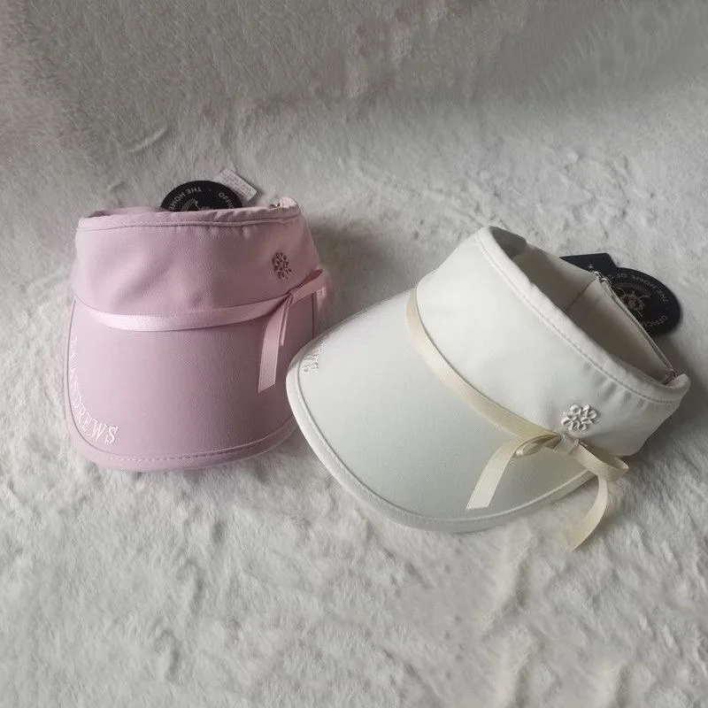 St Andrews Women Golf Visor Hat Bow Decor Flower Logo Sun Hat Lightweight Breathable Adjustable Sports Tennis Sun‑Visor Cap Chri