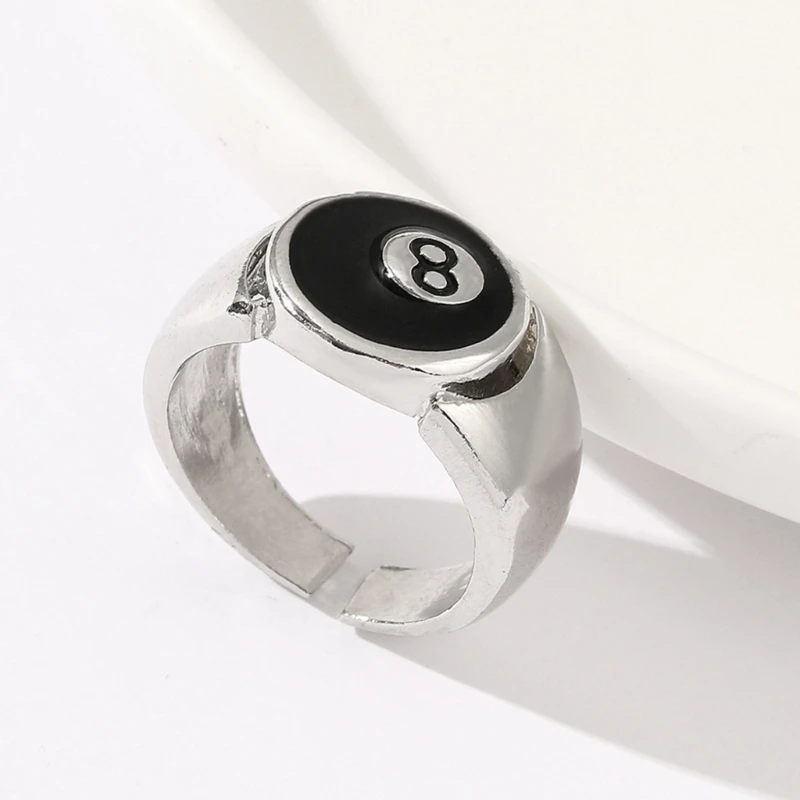 Fashion Punk Alloy Number Black 8 Eight Billiard Ball Ring Mens Ring Punk Style Hip Hop Party Jewelry Birthday Gift X3UD