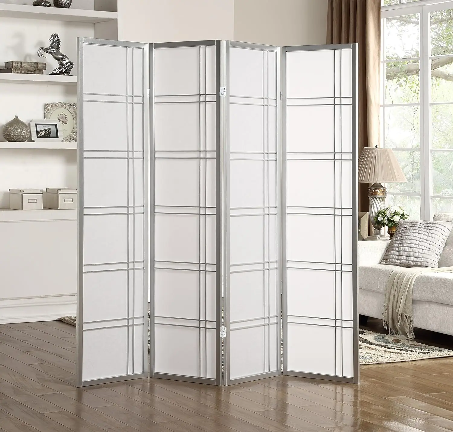 Seto 4-Panel Room Divider Screen, Silver