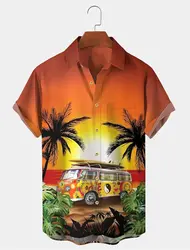 Camisa hawaiana con estampado gráfico de palmera para hombre, camisa de manga corta con botones, ropa de calle para exteriores, Verano