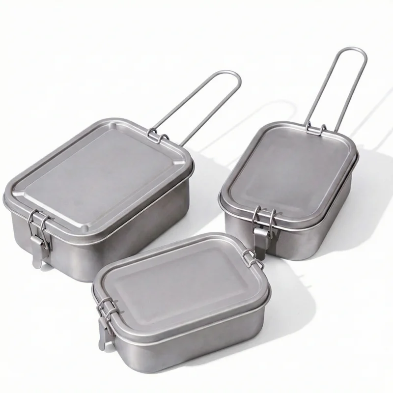 Titanium Lunch Box with Lid and Folding Handle Leak Proof Lightweight Outdoor Camping for Backpacking Hiking Picnic Travel