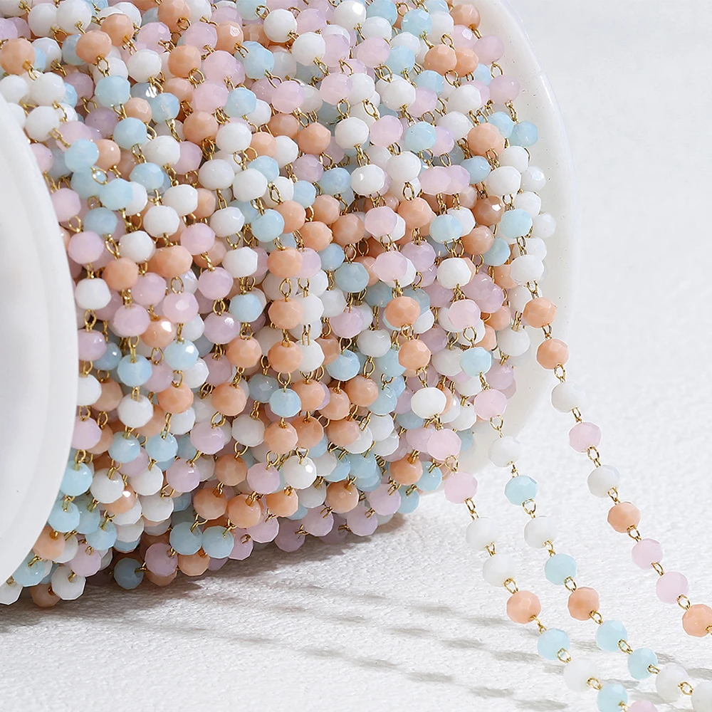 

No Fade 1Meter Crystal Stone Stainless Steel Chain Pink Blue Beaded Chains for Necklace Bracelet Chain Jewelry Making DIY