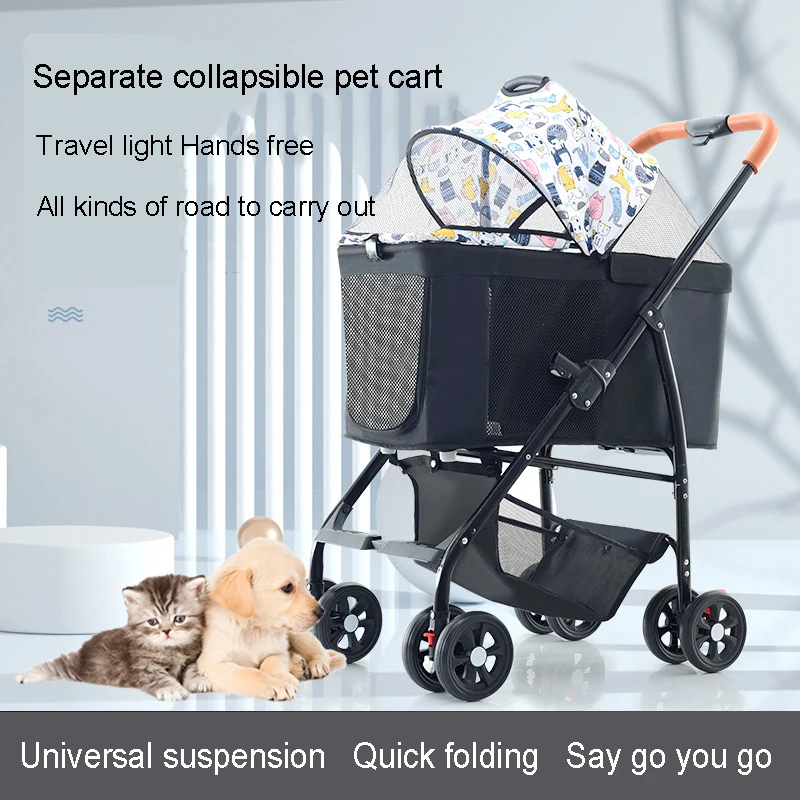 

Light Folding Separate Type Pet Stroller Cats Dogs Four Wheels Shock Absorption Ventilation Large Space Wheelbarrow Pet Items