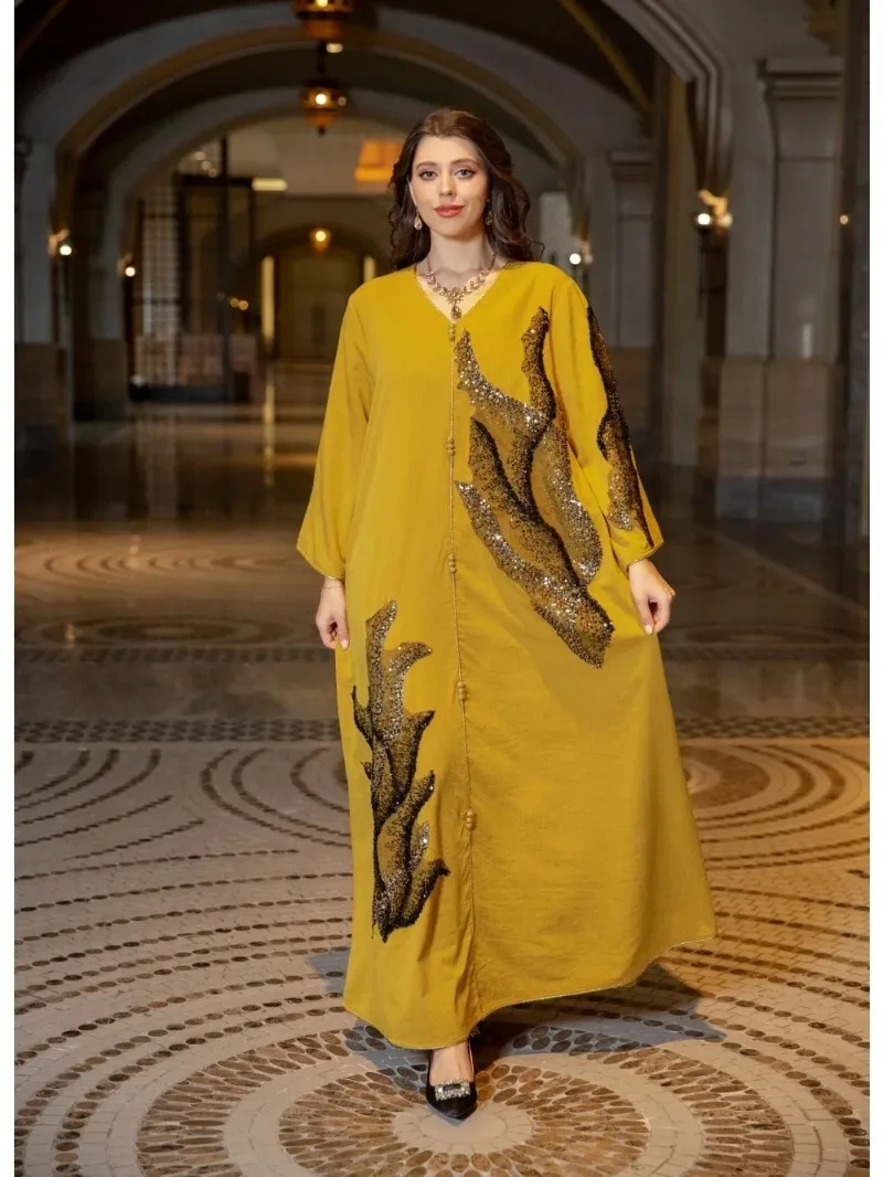 

Eid Women Party Dress Muslim Abaya Ramadan Long Dresses Dubai Sequins Vestidos Largos Caftan Jalabiya Kaftan Arab Long Robe 2025