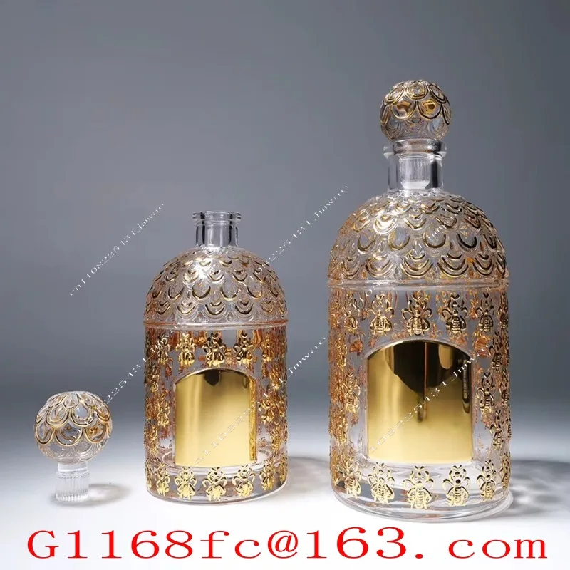 250ml Gold-plated Bee Relief Glass Luxury Handmade Kiln Incense Burning Container