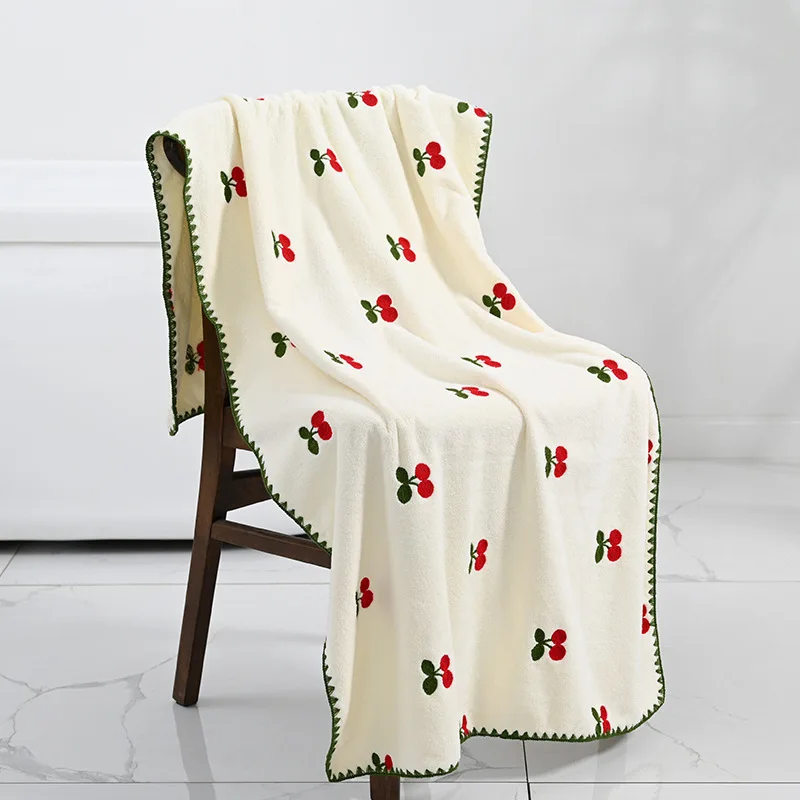 Bathroom Embroidered Bath Towel Avocado Pineapple Strawberry Embroidered Bath Towel Coral Velvet Absorbent Soft Hair