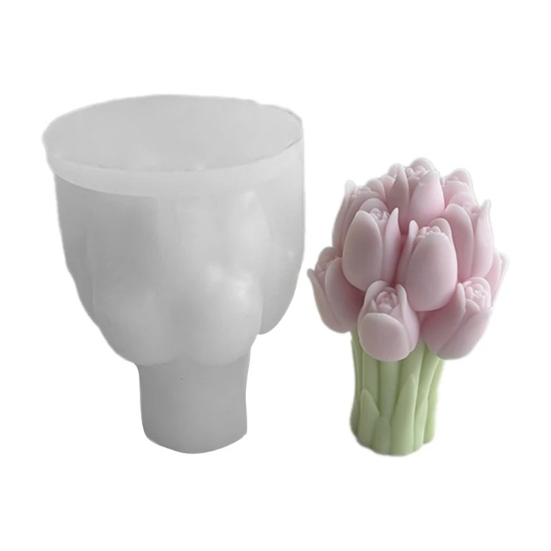 Silicone Mold Craft Mould Tulips Bouquets Flower Statue Moulds Silicone Clay Moulds for Hand-Making