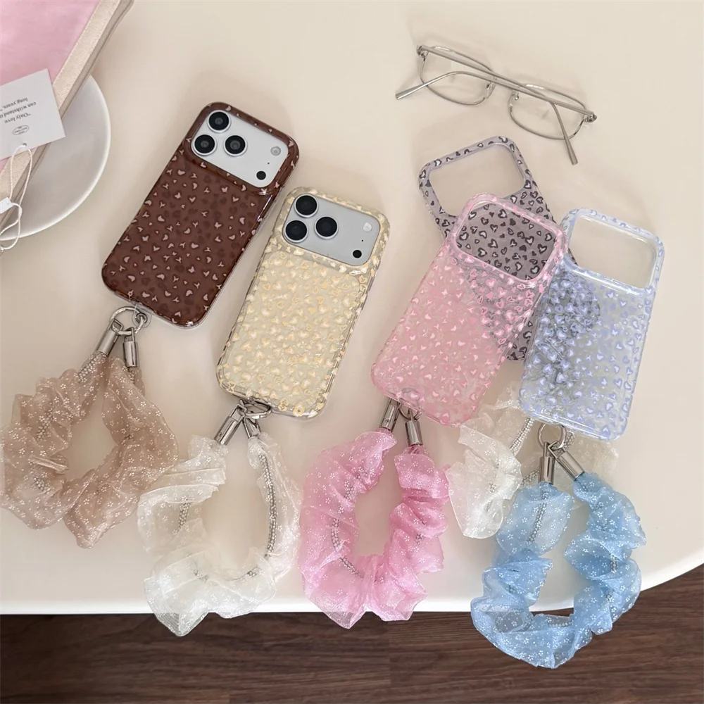 Fashion Korea Cute Cartoon color leopard Phone Case for iPhone 18 17 Pro 16 Max 15 16 17 18 Pro Max Shockproof with Chain Cover