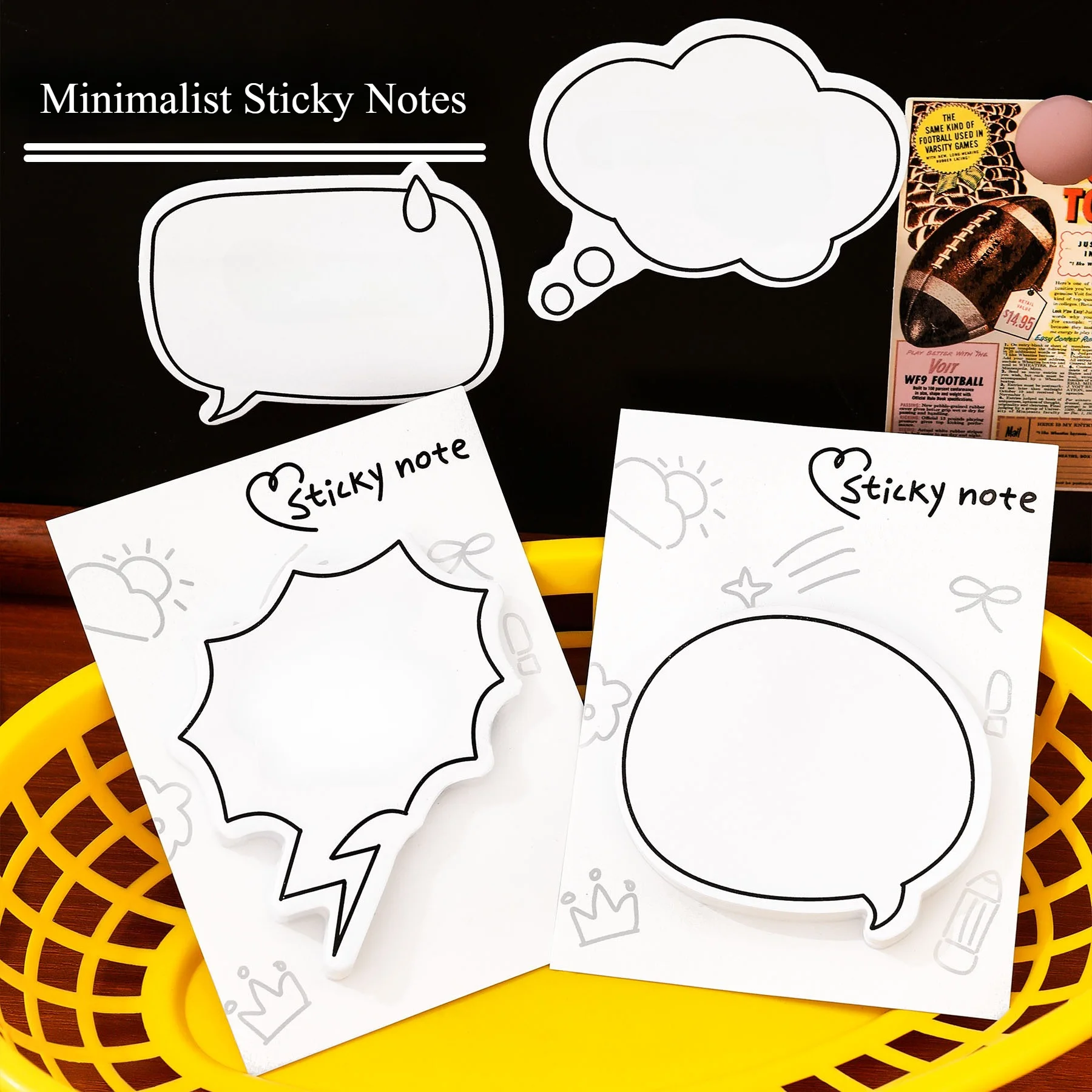 30sheets Student Cute Minimalist Speech Bubble Sticky Notes, High-Aesthetic Removable Paper, Reusable N-Stick Memo Pads Gift