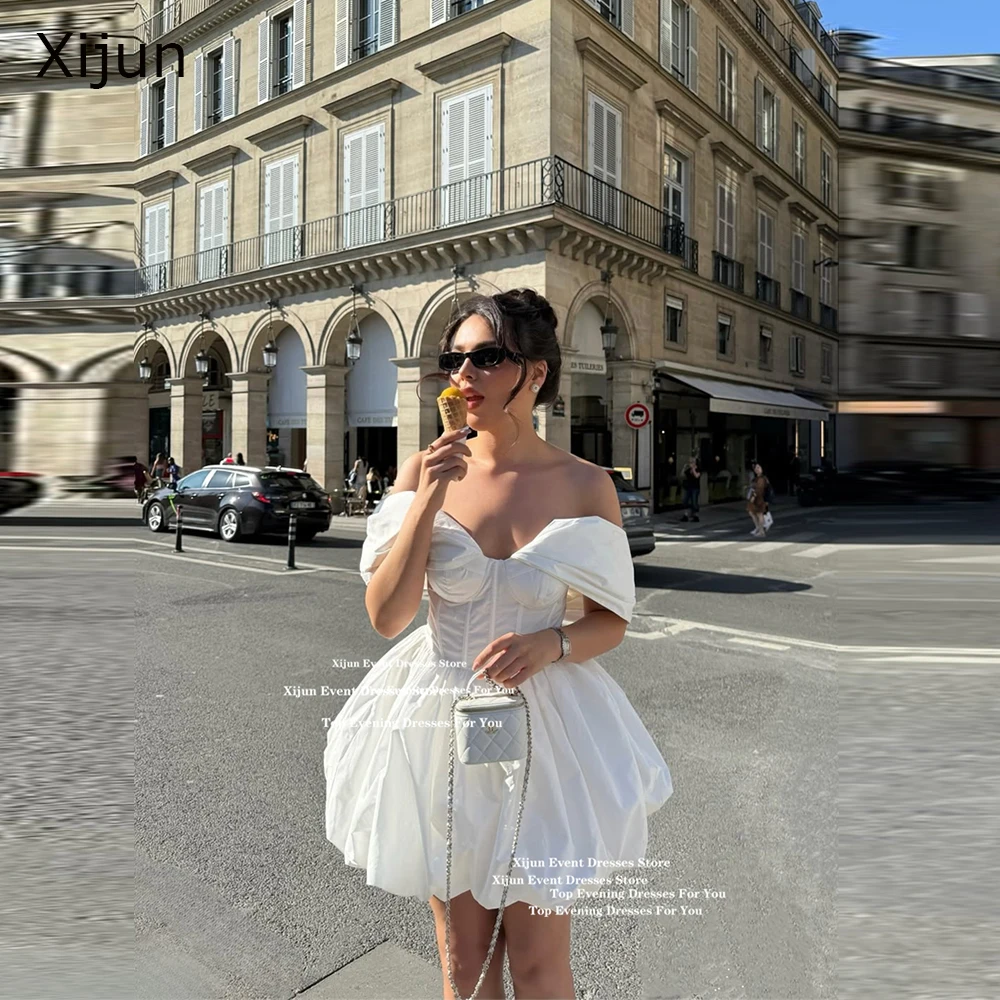 

Xijun Simple Ivory Satin Short Wedding Dresses Off The Shoulder A-Line Prom Dresses Mini Birthday Party Gowns 2025 Customized