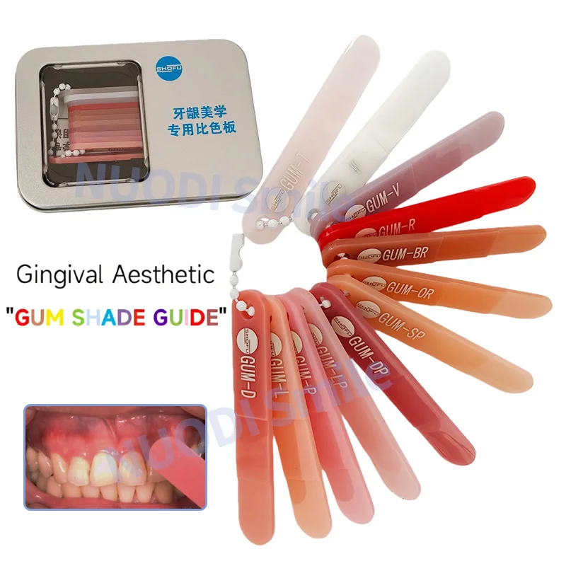 

12-цветный стоматологический шофу, индикатор жевательного теня, средство отслеживания жевательного цветного тента в светом среднем и темном винтажном наборе Halo Gumy Color Kit