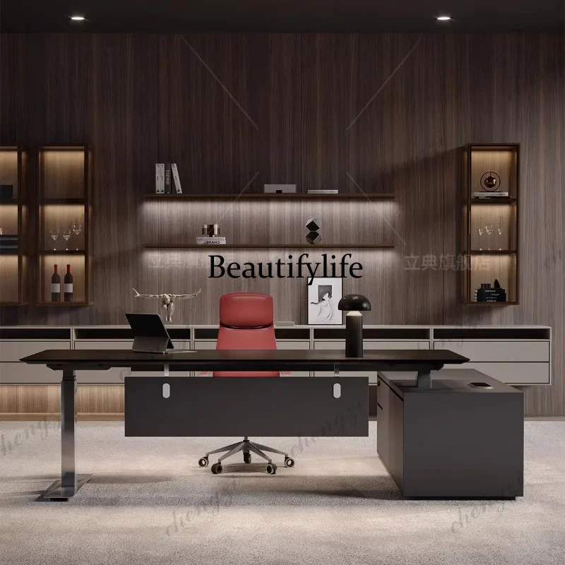 F182 Smart Electric Lift Executive Desk 1600-2400mm Modern CEO Boss Desk Office Desk with Wireless Charging for Executive Office