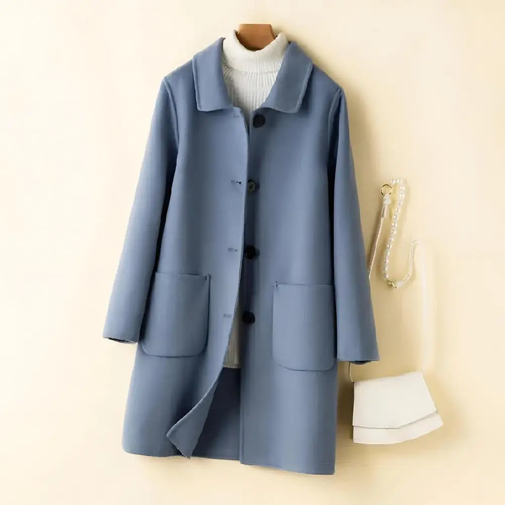 Women Overcoat Stylish Women's Wool Blend Mid-length Pea Coat with Notch Lapel Fall/winter Trench Coat for Plus for Fall/winter