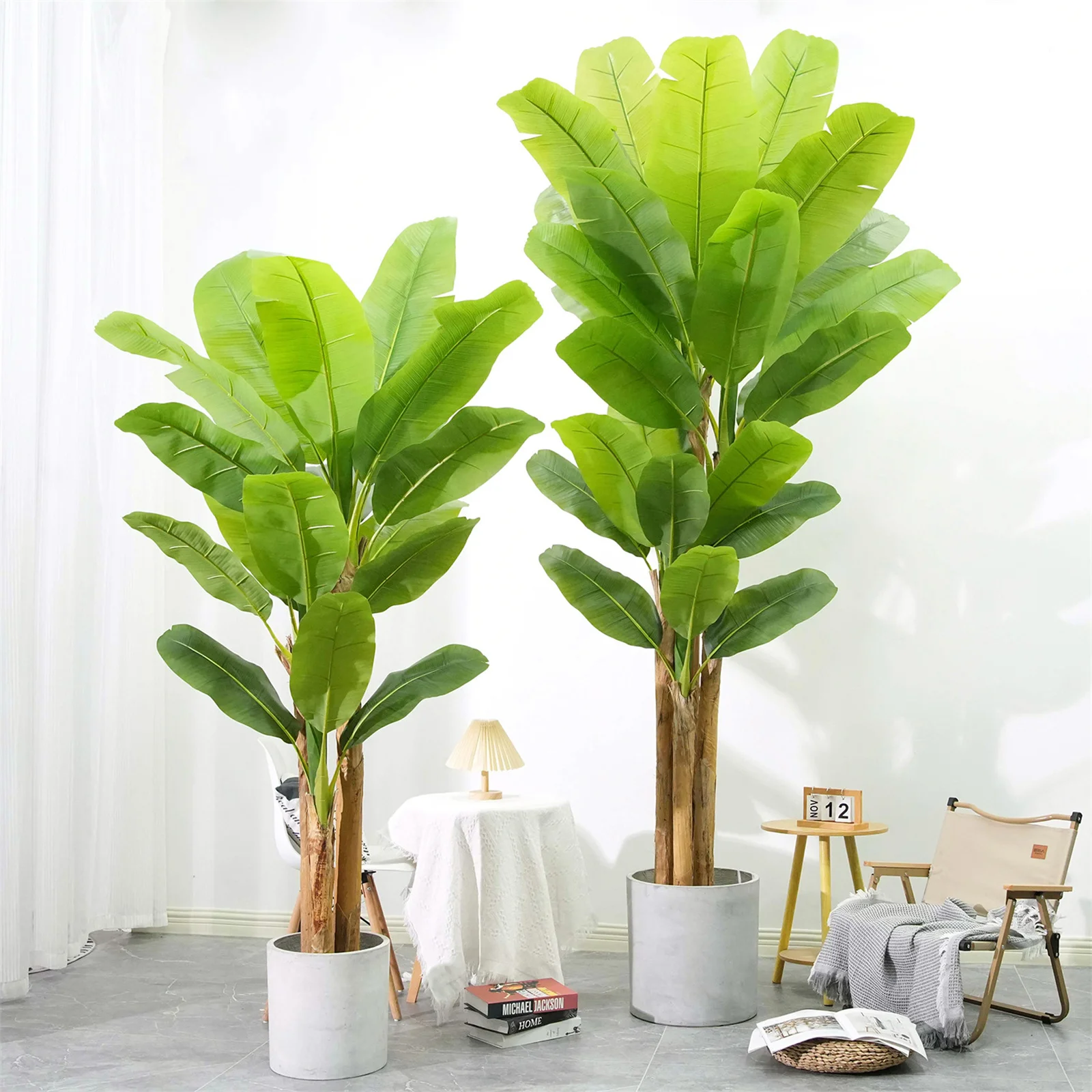 

6.2FT/6.9FT Tall Artificial Banana Tree Fake Banana Tree With 10 Large Leaves And Natural Bark Greenery Potted Plant For Home