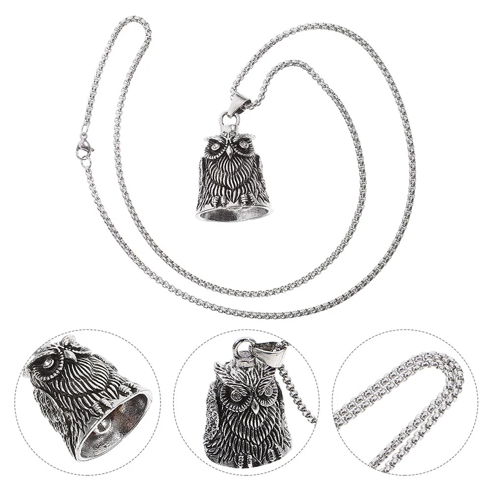 Owl Keychain Necklace for Men Hanger Motorcycle Bells Guardian Stainless Steel Pendant