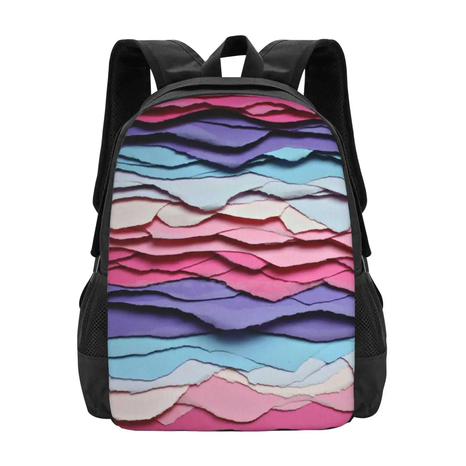 Colour Waves I Teen College Student Backpack Pattern Design Bags Colour Paper Wave Hipster