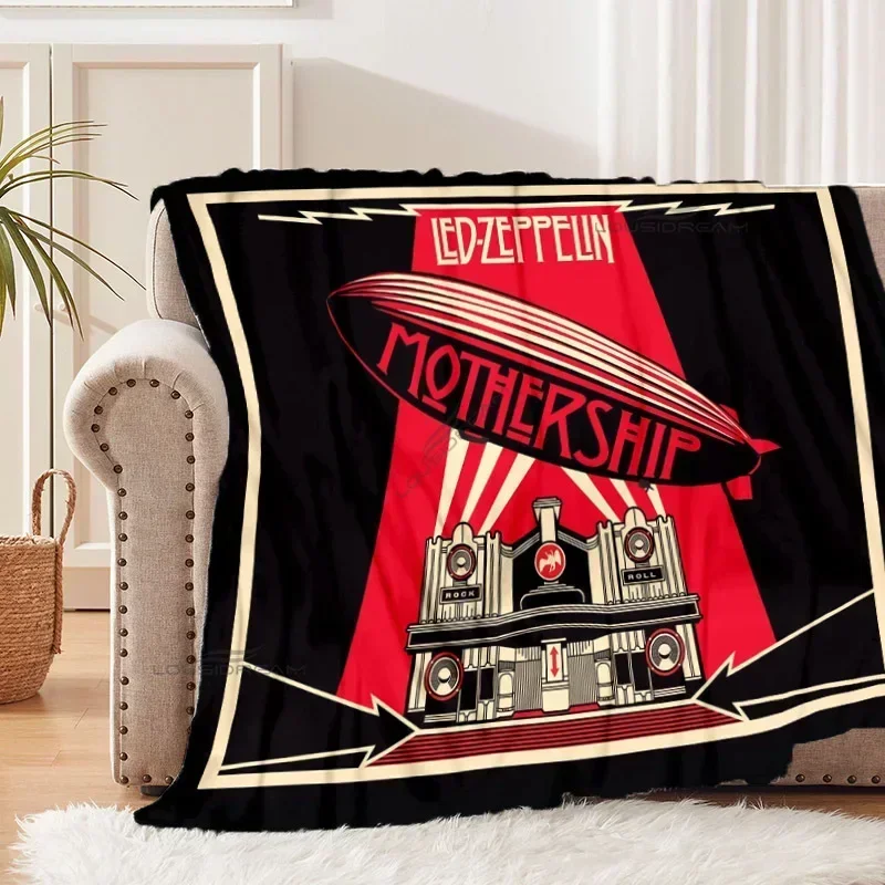 Vintage Band Airship Pattern Blanket Rock Bank Flannel Blanket Comfortable Lazy Sofa Blanket Super Soft Bed Sheet Mattress