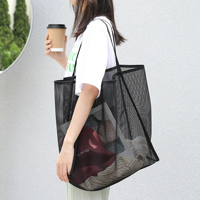 Summer New Mesh Totes Bag Hollow Out Large Capacity Shoulder Bags For Women Travel Beach Bag Student Bookbag Shopping Back