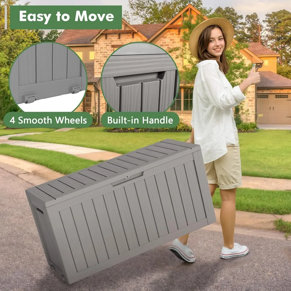 صندوق سطح من الراتنج قابل للقفل - حاوية تخزين خارجية مقاومة للماء سعة 72 جالونًا لوسائد ووسائد أثاث الفناء