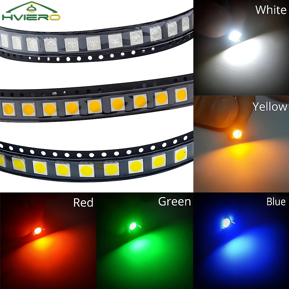 1000Pcs 5050 RGB Chips Lamp Emitting Diode LED Warm White Red Blue Yellow SMD SMT Superbright Lights Decoration Garden Park Yard