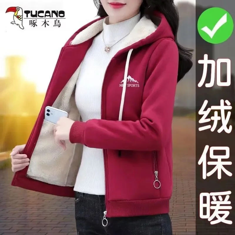 2024 Fashion Zipper Pocket Jacket Autumn Winter Women\'s Coat Casual Hooded Polar Fleece Warm Outwear Sportswear Coats K998