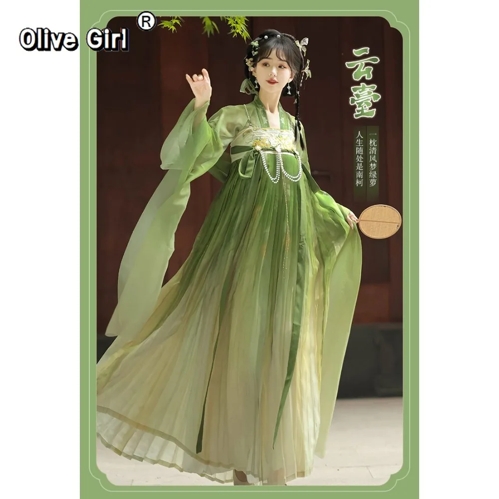 الأصلي Hanfu فستان صيني تأثيري حفلة الأميرة الأصلي Hanfu الصيف تانغ نمط مزدوجة الصدر أعلى مطوي تنورة #4