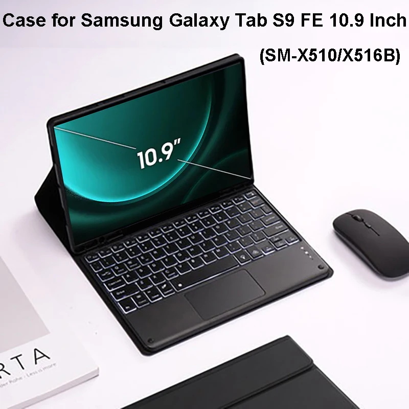 

Чехол для Samsung Galaxy Tab S9 FE 10,9 дюймов, съемный чехол-клавиатура с Bluetooth для Samsung Tab S9 FE 10,9 дюймов SM-X510/X516B
