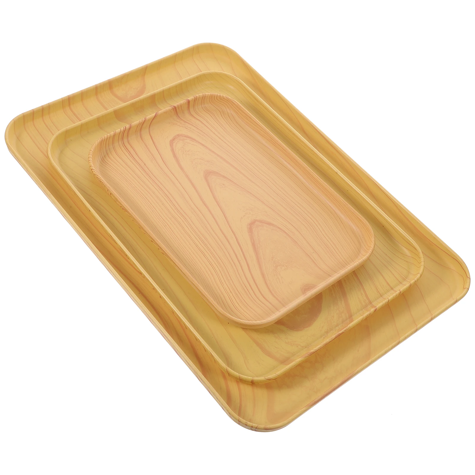 

3 Pcs Snack Tray Large Capacity Imitation Wood Grain Dinner Plate Portable Fruit Holder Decorative Tray Kitchen Bar Supplies