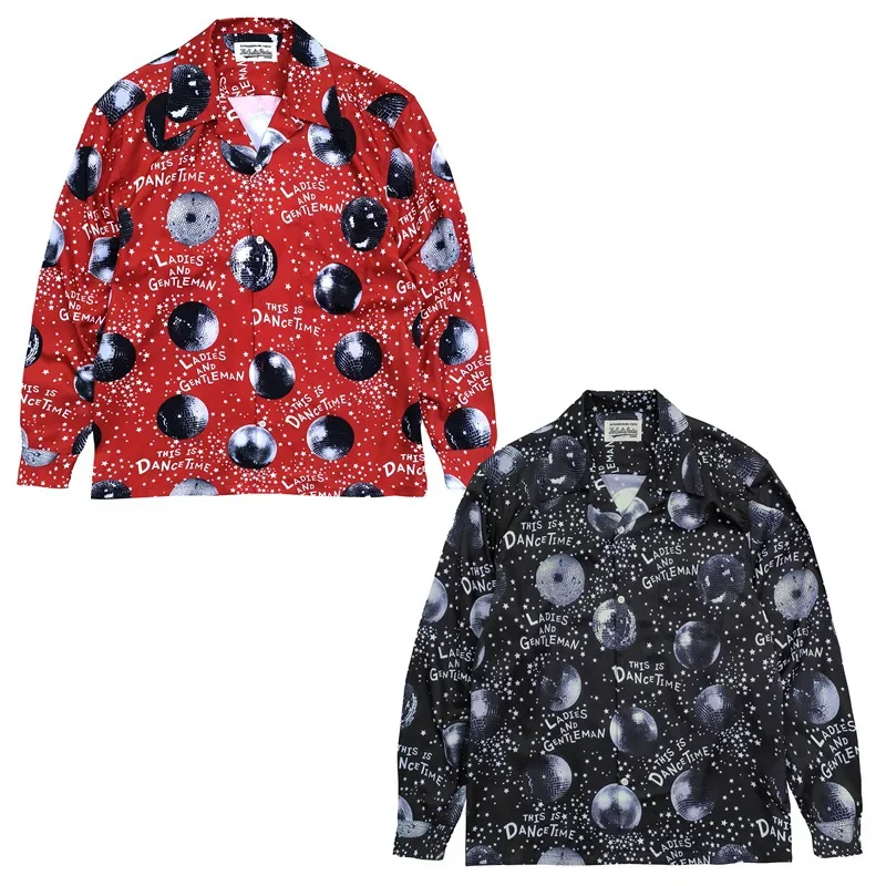 

2024ss New Le Disco Ball Pattern WACK Long Sleeve Shirt Men Woman 1:1 Good Quality Casual Lapel Top Tees