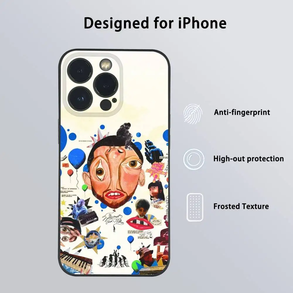 حافظة هاتف M-Mac Miller Singer لهاتف آيفون 15 14 13 12 11 Pro Xs Max Mini XR X 7 8 Plus غلاف ناعم أسود بلوري Funda