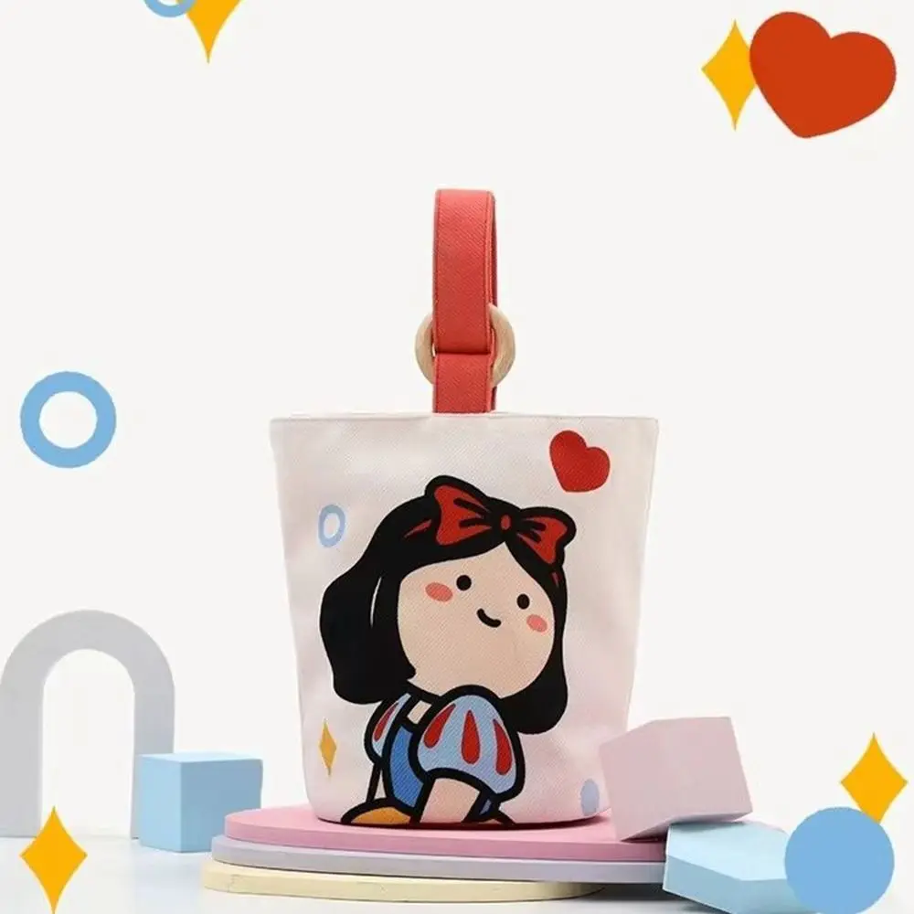 Cartoon Canvas Bucket Bag Fashion Girl Korean Style Canvas Handbag Lunch Bag Large Capacity Cartoon Mummy Bag Student