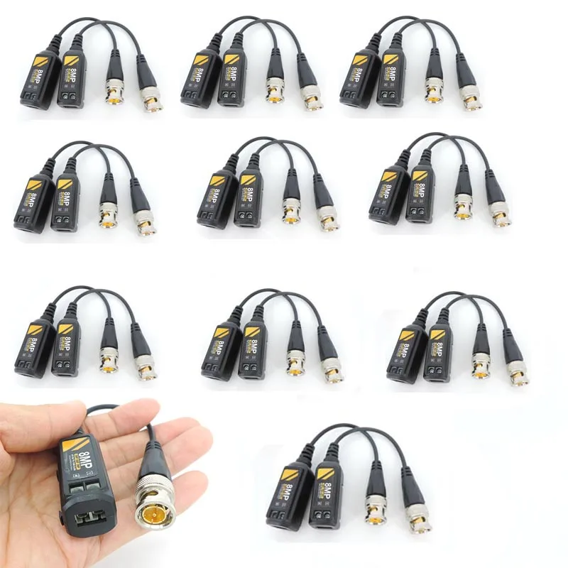 Imagem -02 - Vídeo Utp Balun w1 Transceptores Passivos 8mp 4k Torcido Bnc Ahd Cvi Tvi Cctv Utp Cat5 10 Pares