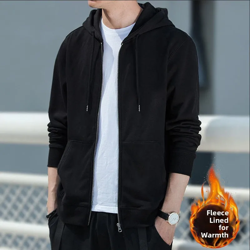 

Мужская толстовка на молнии, однотонная, оверсайз, большого размера, зимняя куртка, деловой стиль, с флисовой подкладкой, с длинными рукавами